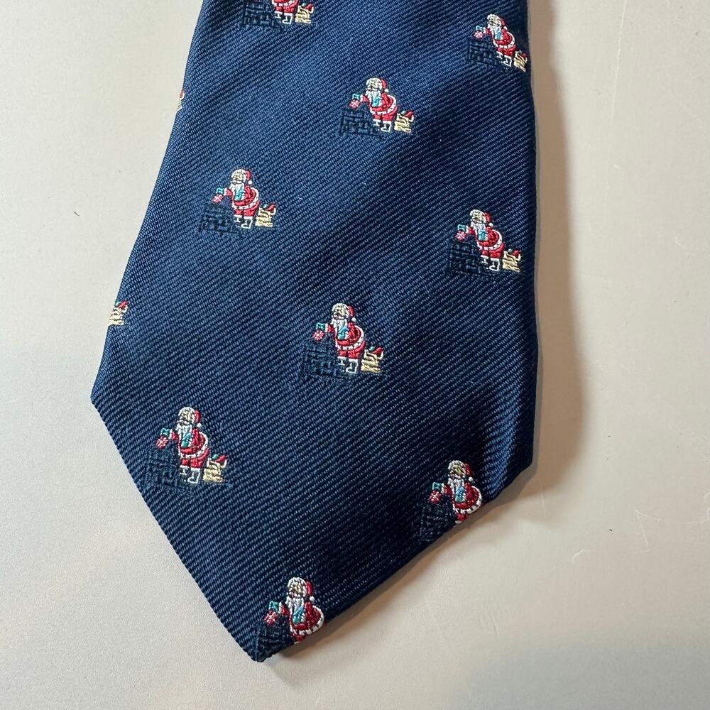John Douglas Santa Claus Christmas Silk Tie English Club Navy Blue